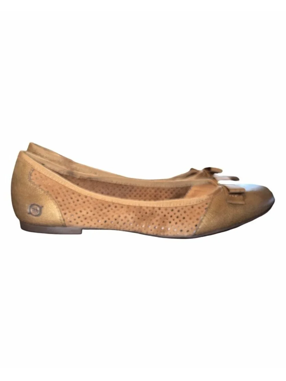 Born Mardea Ballet Flats Shoes Bronze Perforated Leather Slip On Bow Women’s 9 M